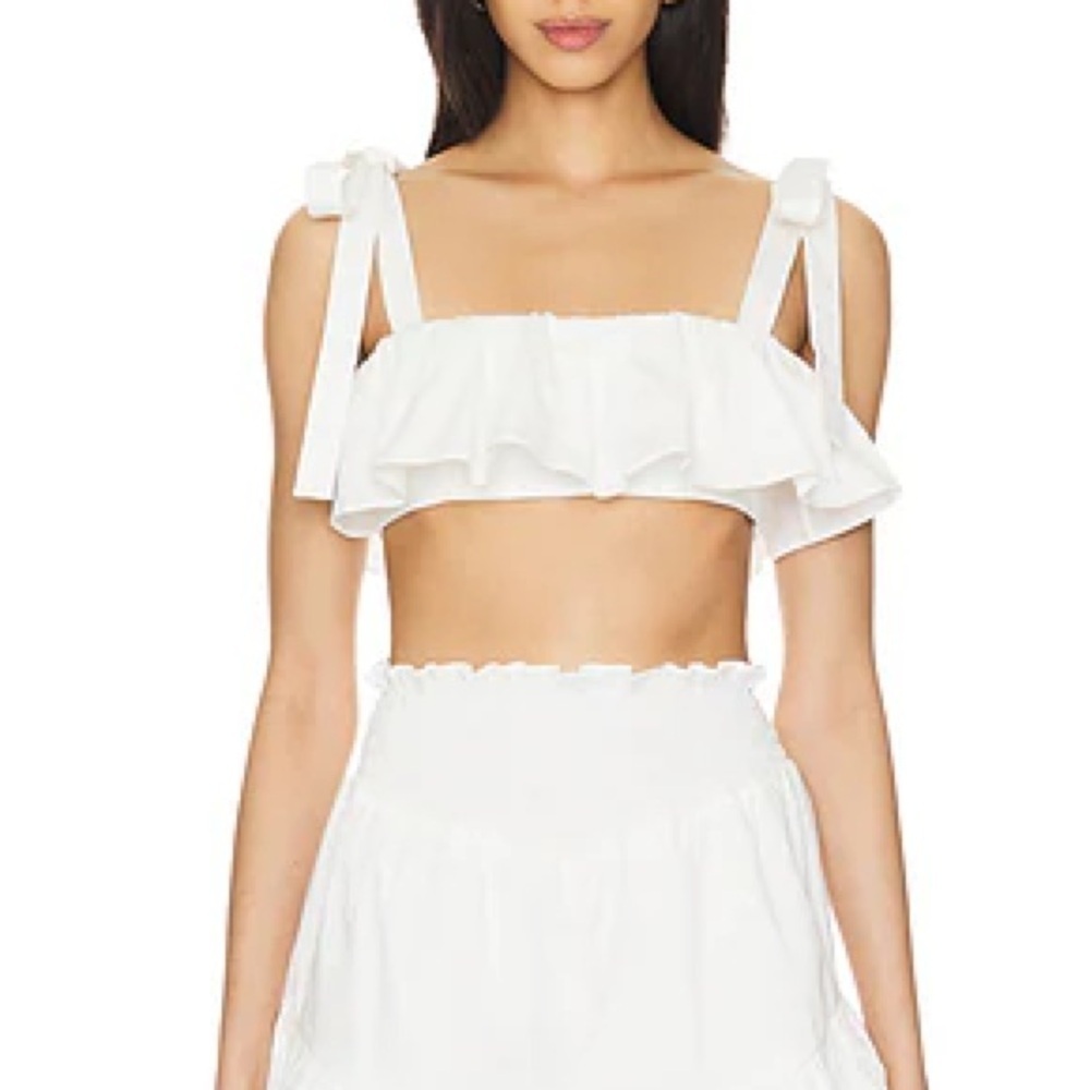 Camila Coelho Revolve Brittany White Ruffle Crop Top Size S